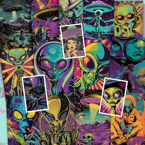 Retro Alien Half pages Alien ATC Cards Aliens junk journal UFO Printable 50s Junk Journal Aliens Printable UFO Junk Journal space journal