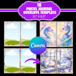 Pastel Junk Journal Overlay Canva Template DIY Journal Making Scrapbook Templates Double Page Journal Template Canva Vintage Frame Template