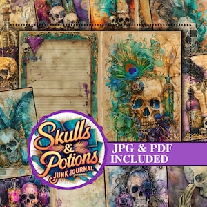 Skulls & Potions Junk Journal Pages: Gothic Macabre Ephemera (Digital Download)