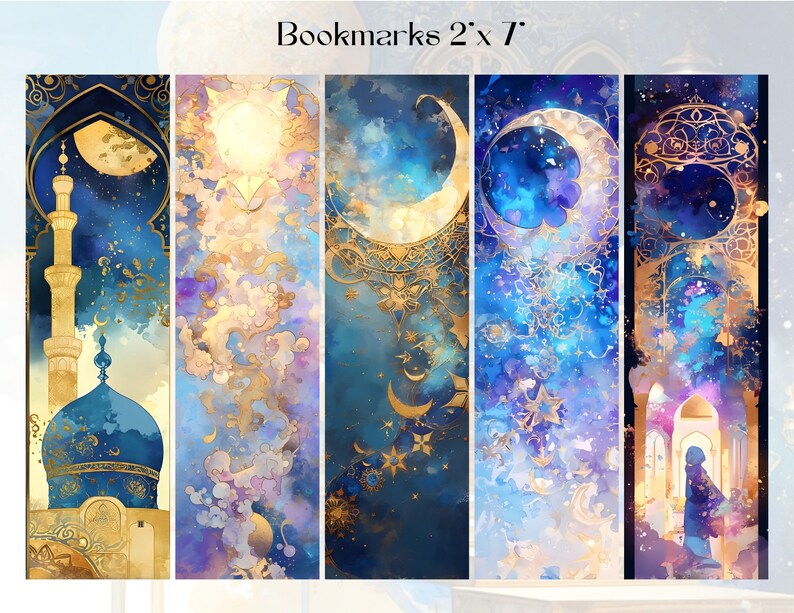 Arabic Digital Bookmark Designs Pastel Islamic Bookmarks Watercolor ...
