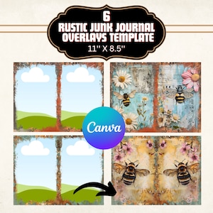 Modelo rústico de canva para diário, faça você mesmo, sobreposição de modelos de scrapbook, página dupla, modelo de quadro vintage