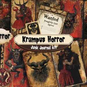 Krampus Junk Journal Kit Diário de Terror Sombrio Yule Grimório Festividades de Inverno Yuletide Magia Natal Sombrio Horror Cartões de Saudação Krampus