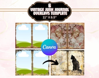 Junk Journal Overlay Canva Template DIY Journal Making Vintage Scrapbook Templates Double Page Journal Template Canva Vintage Frame Template