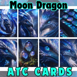 Moon Dragon ATC-kaarten Dragon afdrukbare atc Art Dragons ATC-kaarten Atc Card Papers Imprimibles para Atc Card Printables Dragon Junk Journal