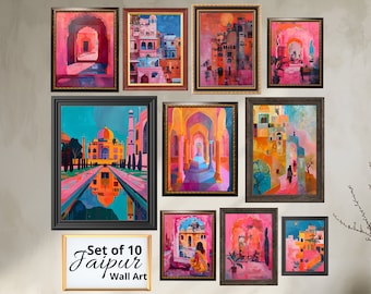 Set of 10 Indian Wall Art Download Pink City Wall Decor Jaipur Digital Print Abstract Indian Wall Poster India Printable Indian Neutral Art