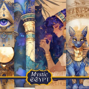 Mystic Egypt Digitaal papier Aquarel Egyptische patronen Pastel Egypte Junk Journal Scrapbooking Egypte Oude bundel Oude Egypte Achtergrond