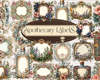 Colorful Apothecary labels Potion Label Pastel Pharmacy potion bottle Label Potion label clipart Blank label designs Vintage Label Clip Art
