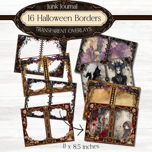 Halloween Junk Journal Borders, Spooky Junk Journal Overlay Template, Witchy PNG Overlays, Gothic Journal Page Frames,
