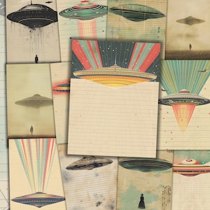 Vintage Alien Journal Papers Vintage Alien Schrijfpapier UFO Afdrukbaar Afdrukbaar UFO Schrijfpapier Ruimte Journal UFO-thema briefpapier