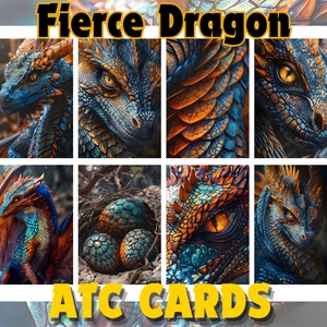 Vibrantes tarjetas Dragon ATC Dragon Junk Journal Dragon Imprimible Art Dragons Tarjetas ATC Papeles de tarjetas Atc Imprimibles para Imprimibles de tarjetas Atc Atc