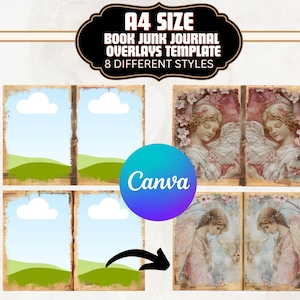 A4 Junk Journal Overlay Canva Template DIY Journal Making Cardboard Overlays Template Double Page Journal Template Canva Frame Template