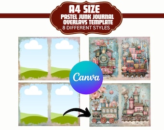 A4 Pastel Ongewenste Journal-overlay Canva-sjabloon DIY-dagboek maken Kartonnen Overlay-sjablonen Dubbele pagina Journal-sjabloon Canva-sjabloon