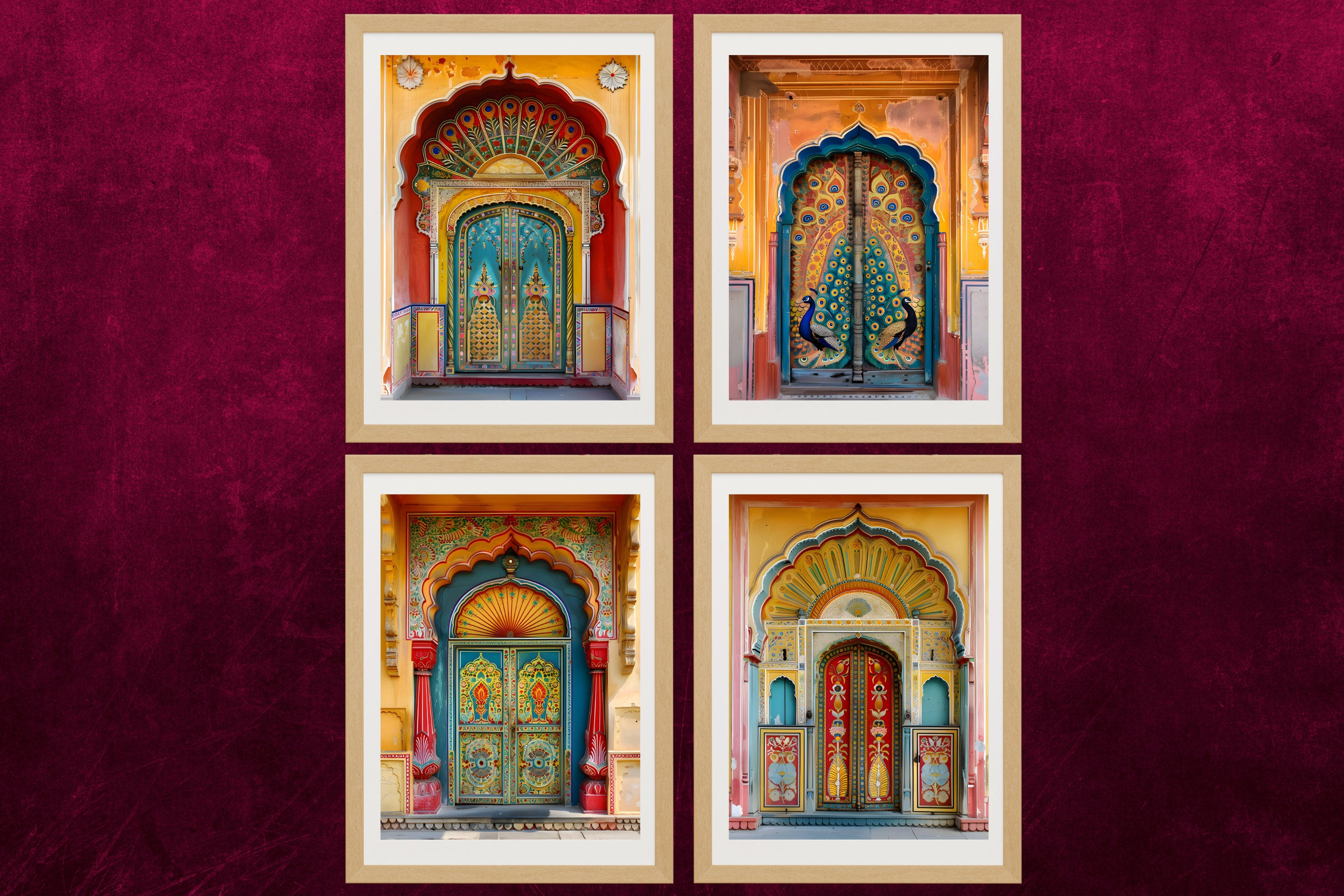 Indiase deur print oosterse deuren kunst Indiase muurkunst Indiase pauw print Indiase digitale print Indiase muur poster India decor
