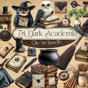 Dark Academia Clip Art Antique Academic illustrations Enchanted Vintage Witchcraft PNG Bundle Dark Academia Ephemera occult vintage clip art