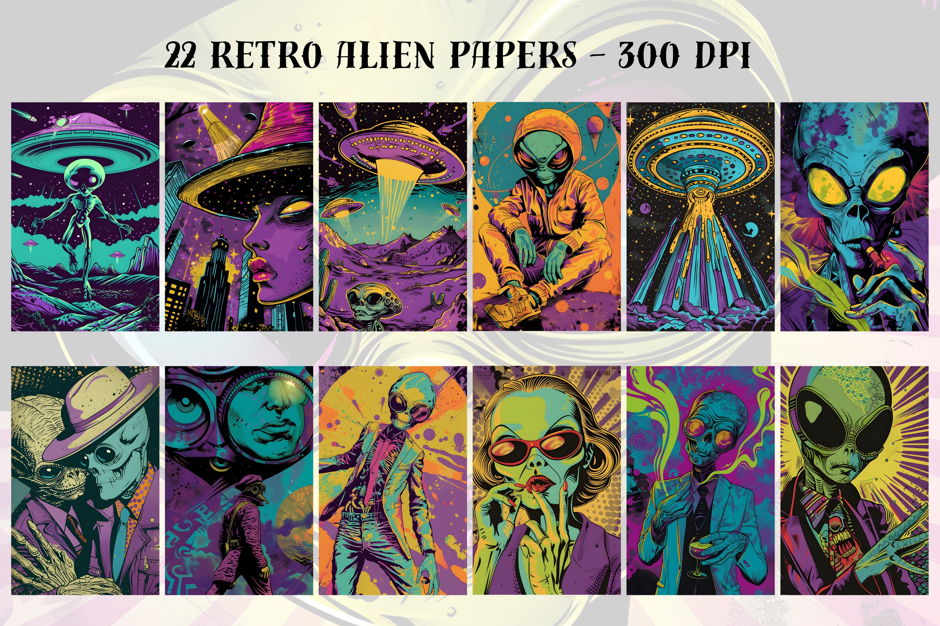 Retro Alien Half Pages Alien ATC Cards Aliens Junk Journal UFO ...