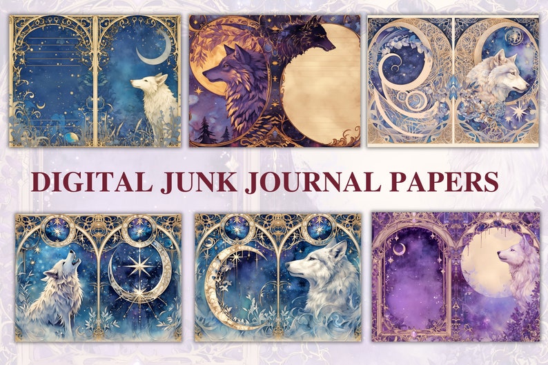 Celestial Wolves Junk Journal Pages Wolf Digital Journal Kit Grimoire ...