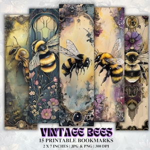 Vintage Bees Digital Bookmarks Honey Bees Bookmarks Eco-Friendly Bookmark Honey Bee Art Bookmarks Botanical Bookmarks Garden Lover Bookmarks