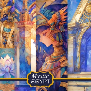 Mystic Egypt Digital Paper Watercolor Egyptian Patterns Pastel Egypt Junk Journal Scrapbooking Egypt Ancient Bundle Sphinx Egypt Background