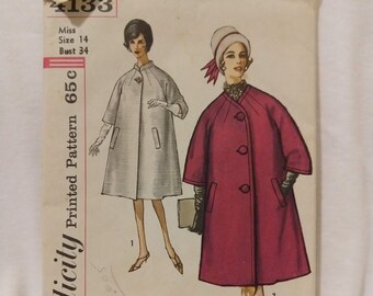 Vintage Sewing Pattern Simplicity 4133 Misses Coat Size 14 Bust 34