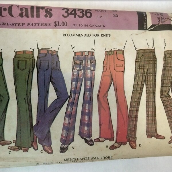 Vintage Schnittmuster McCalls 3436 Herren Hose Größe 28