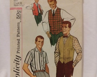 Vintage Sewing Pattern Simplicity 4160 Men's Vest and Shirts size 36