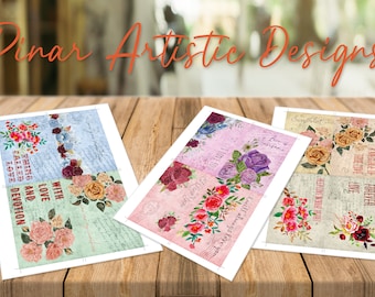Serenata de rosas: postales vintage de pergamino con melodías florales