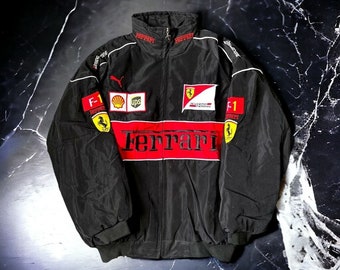 Veste de course Ferrari vintage style bombardier noir Nascar, veste Ferrari F1, veste de course unisexe, cadeau pour fan de course des années 2000 des années 90, produits dérivés F1