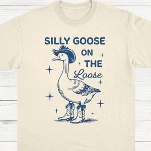 Silly Goose on the loose vintage shirt, cowboy gans T-shirt, retro cartoon gans T-shirt, meme shirt, cadeau voor ganzenliefhebbers, uniseks T-shirt