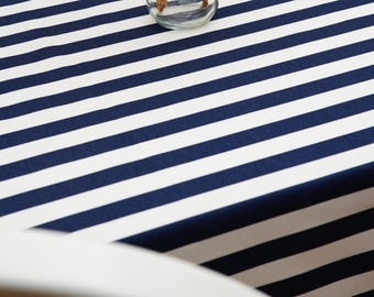Tablecloth Vintage Blue Striped Cotton Rectangle 70x110 Waterproof & Stain Resistant by PNR Decor