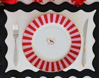Savor White Faux Leather Rectangle Placemat Handmade Embroidered Table Mat by PNR DECOR