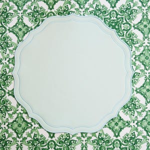Light Green Faux Leather Placemat, Spring Table Decor, Scalloped Square Dining Mat, Easter Brunch Setting image 6