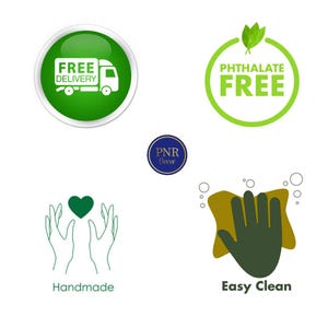 Gather placemat features: handmade, phthalate-free, waterproof, easy to clean and eco-conscious