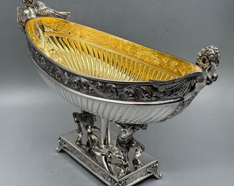 Antique Style Silver Gilt Centerpiece Bowl with Sculptural Figures by PNR DECOR