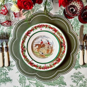 Nurture Green Faux Leather Scalloped Placemat Handmade Embroidered Mat Gift by PNR DECOR