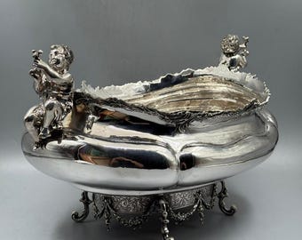 Antique Cherub Centerpiece Dish, Victorian Ornate Footed Decor, Elegant Angel Accent by PNR DECOR