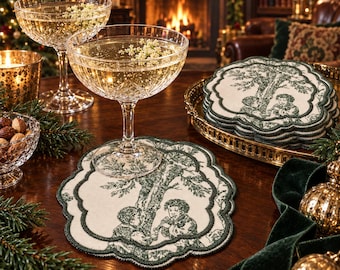 Embroidered Cocktail Napkins | Luxury Cotton Blend, Silk Detail (Set of 6)