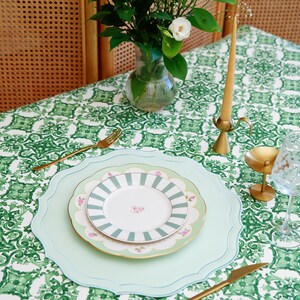 Wedding Table Setup with Orchid Light Green Embroidered Faux Leather Placemat – Custom Handmade Piece by PNR Decor, Styled with Floral Centerpieces and Gold Flatware for Upscale Events