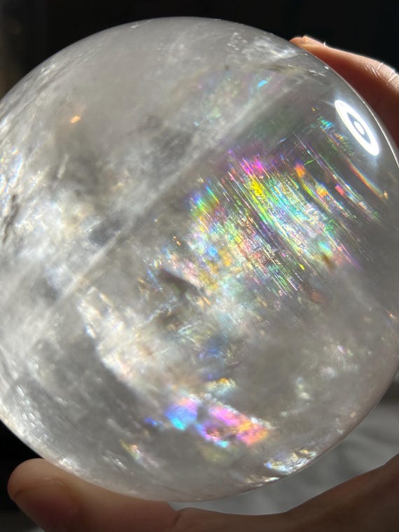 XL Optical Calcite Sphere | 85mm Iceland Spar Sphere | Rainbow Calcite | Collector Mineral | Large Display Sphere