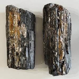 Natural Black Tourmaline | Raw Schorl with Golden Mica | Long Black Tourmaline | Collector Mineral | Meditation Stone | Home Decor