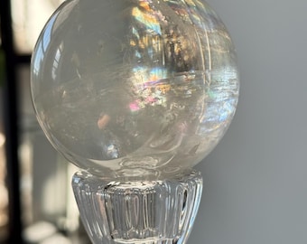 Optical Calcite Sphere | Iceland Spar Crystal Ball | Glass Clear Rainbow Calcite | Collector Specimen | 63mm | 349g