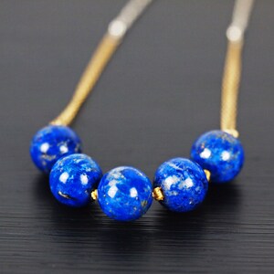 Lapis Knotted with Gold Silk on Gold and Silver Chain
