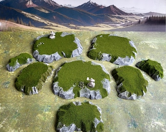 Conjunto de 8 colinas apilables para terreno de Wargaming: colinas en miniatura medianas y pequeñas, compatibles con Wargaming y Dungeons and Dragons (10,16 cm, 20,32 cm y 20,32 cm).
