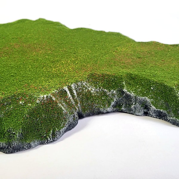 Extra Large 16 inch Wargaming terrain stackable hill, compatible with fantasy wargames like pathfinder, ww2 and more, mossy rock, rocky hill
