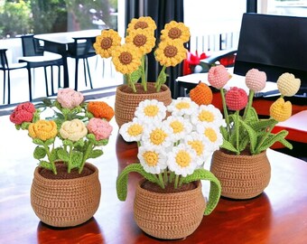 Finished  Crochet Flower in the Pot, Crochet Flower Decoration, Crochet Flower Decor, Rose, Tulip. Sunflower. Daisy Pot, Mother's Day Gift