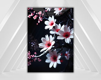 Cherry Blossoms Glass Wall Art in Multiple Sizes - Elegant Glass Decor for Any Room