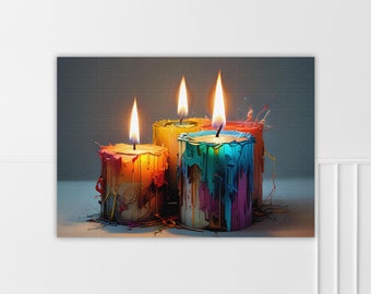 Colorful Candles Canvas Wall Art | Vibrant Decor for Living Room, Kitchen, Office | Various Sizes | Ready To Hang