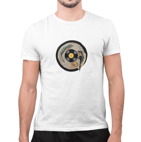 T-shirt Homme Blanc à Motif Disque Vinyle – Pistol Boutique