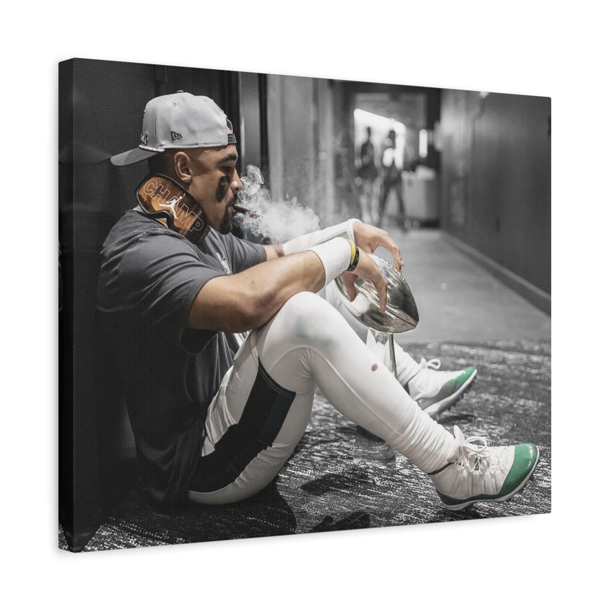Jalen Hurts Cigar Photo Superbowl canvas ready to hang Playoffs poster photo gift eagles superbowl wall decor 2025 MVP postgame bar art
