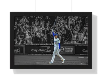 Freddie Freeman Walk Off Grand Slam Photo black and white Framed Picture Ready to Hang Bat in the air World Series MVP photo poster