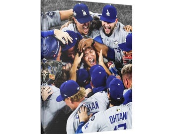 Yoshinobu Yamamoto World Series Photo Canvas Gift Ready to Hang bar art team celebration surrounding him game 7